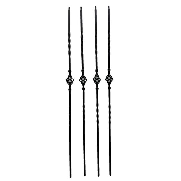 Lot Of 4 Black Wrought Iron Double Twist Basket Pin Top Balusters 44” x 1/2” {C5 - Picture 1 of 16